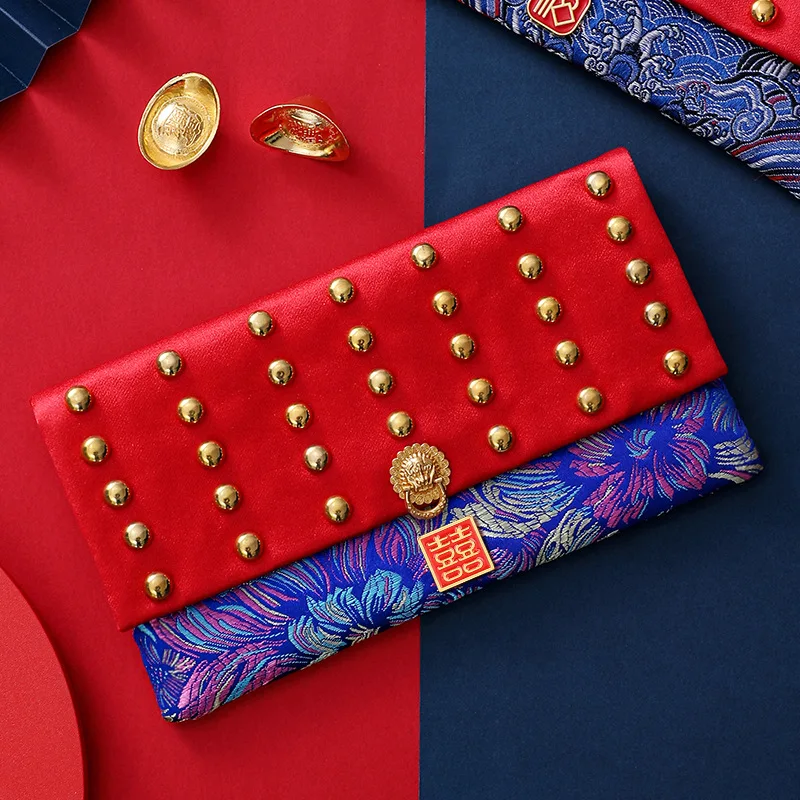 Chinese Ten Thousand Yuan Red Envelope Bag Embroidery Word Wedding Ceremony Money Gift Bag Brocade Silk Cloth Red Envelope