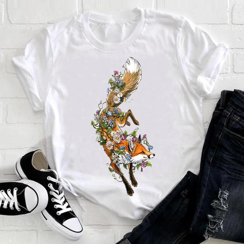 Woman tshirts kawaii fox Graphic t shirt Fashion Tops Female Tees O-neck Short Sleeve Femme Summer T-shirt Ladies  3XL