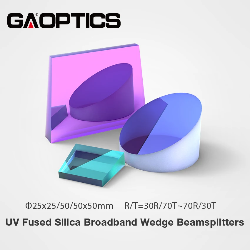 

UV Fused Silica Broadband Wedge Beamsplitters From 30R/70T To 70R/30T With Visible Coating 400-700nm Size 25mmX25mm 50mm 50X50m