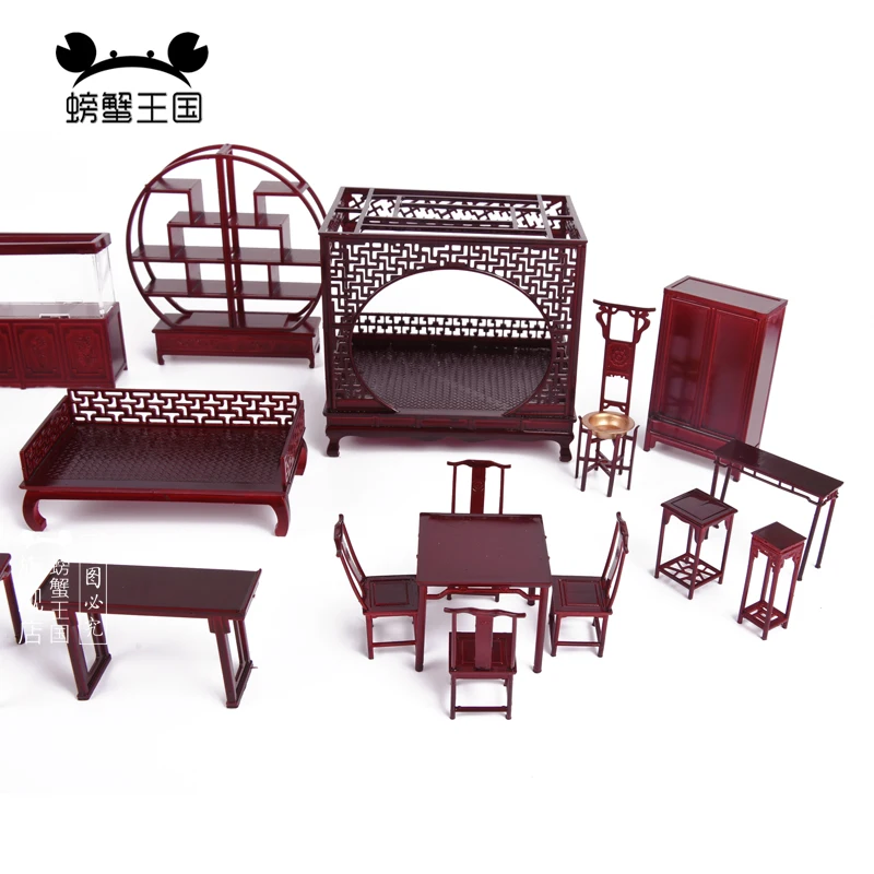 1:25 Miniature Chinese Furniture Wooden Bed Table Chair Cabinet Cupboard Miniature Item for Interior Scene Dollhouse Accessories