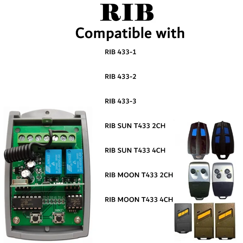 costela sun rib lua roger ditec receptor de controle remoto universal canais sem fio porta garagem 433mhz dc12v a 24v receptor 01