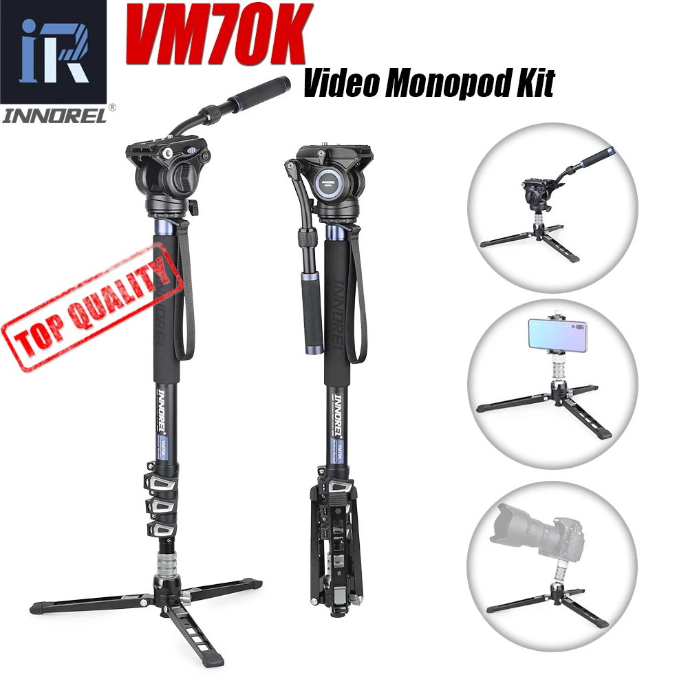 Kit monopé profissional vm70k, com cabeça fluida, tripé de viagem para câmera dslr telescópica, gopro