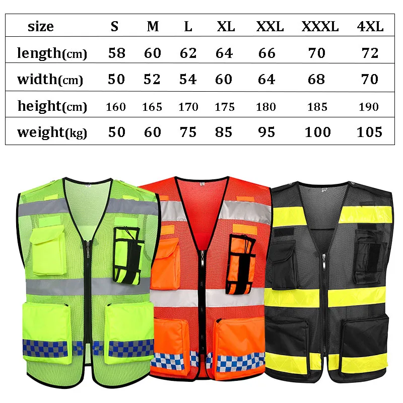 High Visibility Yellow Reflective Safety Vest with Reflective Strips and Multi Pockets Breathable and Neon Fabric Plus Size 4XL