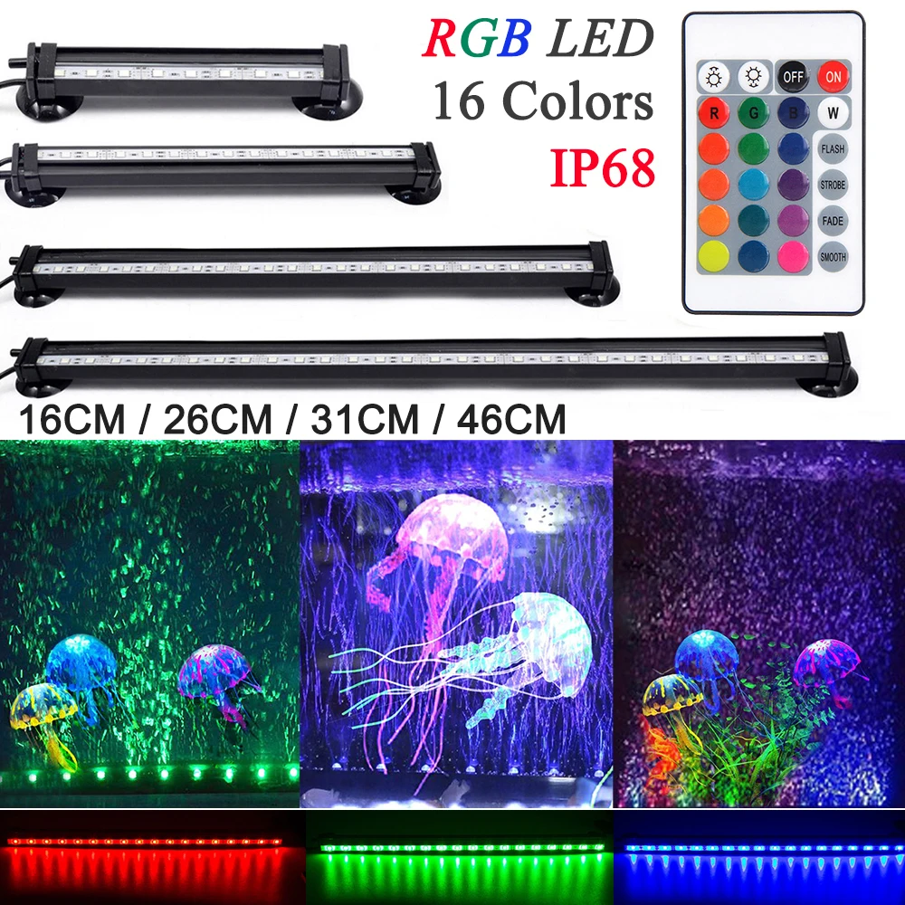 5050 RGB Waterproof Air Bubble Lamp LED Aquarium Fish Tank Light Dimmable Remote Control Submersible Light Making Fish Oxygen