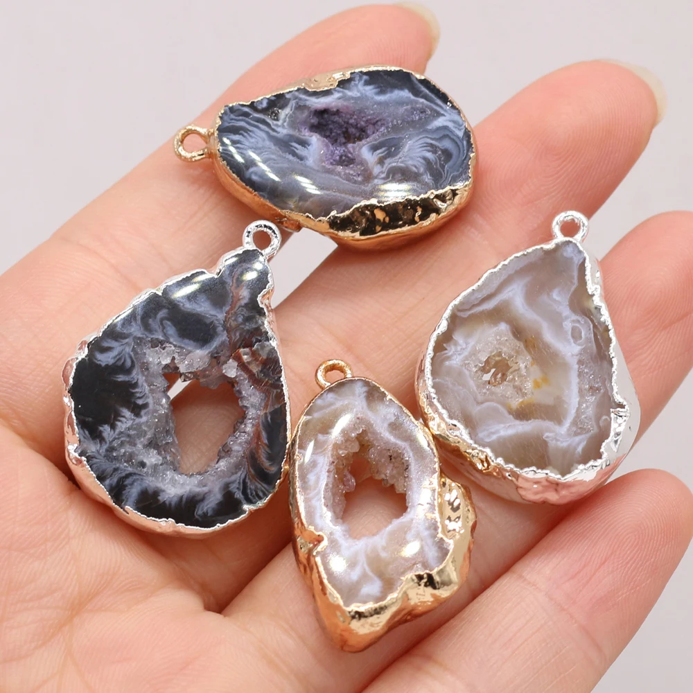 Natural Semi-precious Stone Black Gray Agate Irregular Pendant Making DIY Necklace Bracelet Earring Jewelry Gift