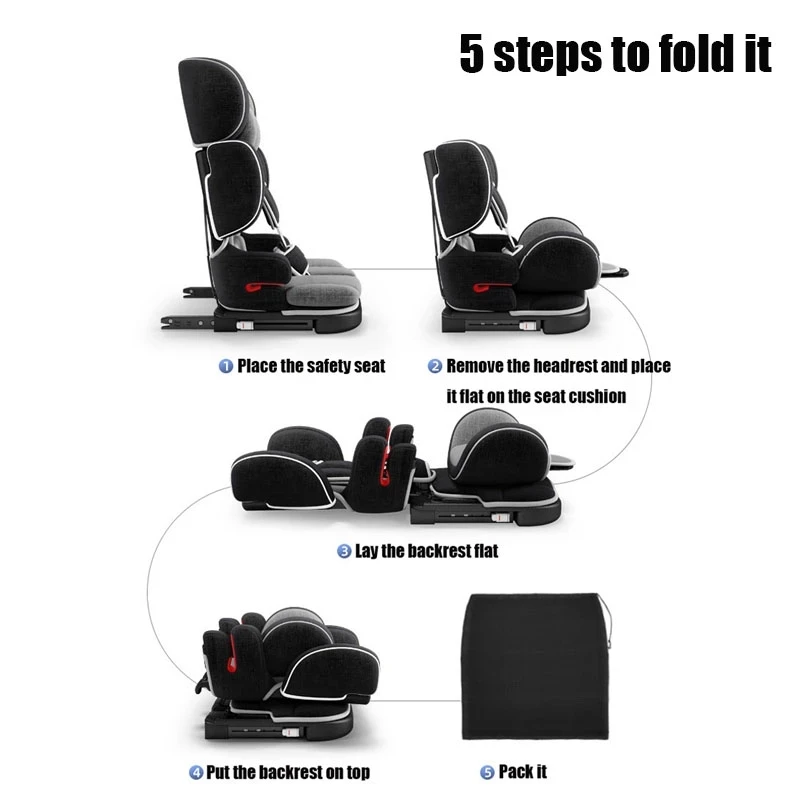 Universal Child Car Safety Seats Portable Folding Isofix Latch Baby Car Seat Baby Booster Seat For 9M-12 years Old