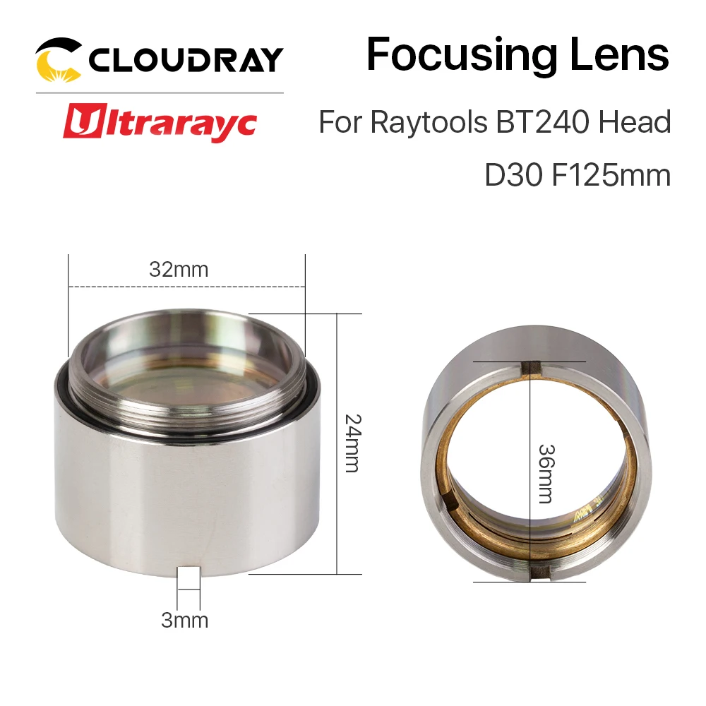 Ultrarayc Fiber Laser Focus Lens, Lente Titular para Raytools Laser, Cabeça de Corte, Colimador, D30, F100, F125 mm, BT240, BT240S