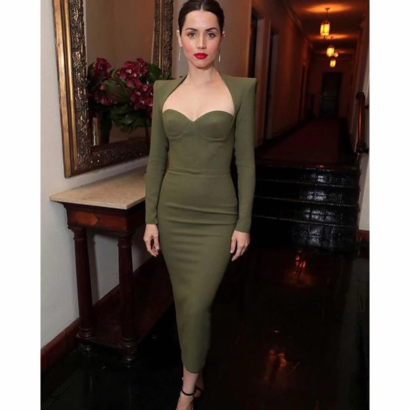 New Autumn Women's Long-Sleeved Bandage Dress Sexy V-neck Slim Dress Pacthwork Celebrity Night Show Bodycon Party Vestido