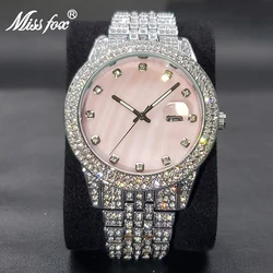 MISSFOX-Reloj de diseñador para mujer, marca de lujo, relojes de diamantes de hielo, diferentes perlas, vestido rosa, Wriswatches, pareja, envío directo