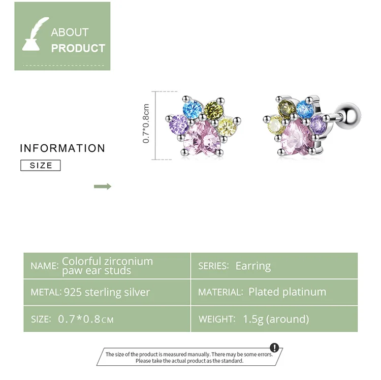 WOSTU 925 en argent Sterling chat chien animaux colorés pattes mignonnes arc-en-ciel boucles d'oreilles pour les femmes mode fête bijoux cadeau CQE1334