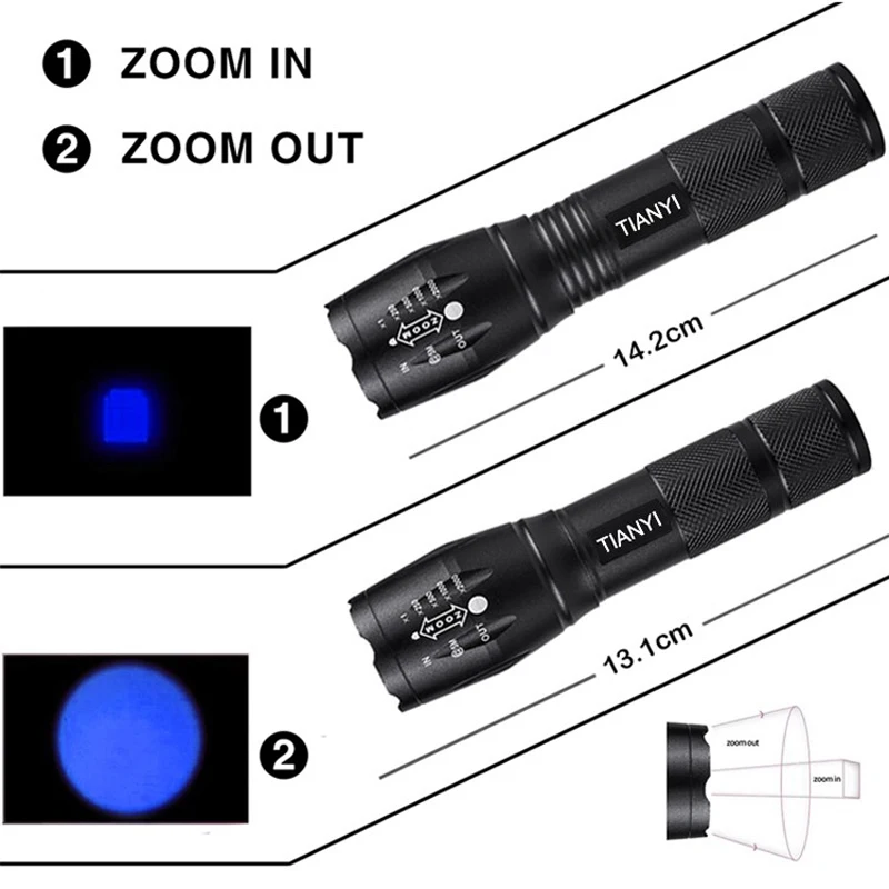 Rechargeable super bright fishing flashlight Night fishing blue light Blue light flashlight Strong light XPE rechargeable torch