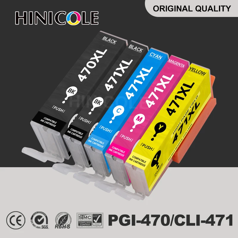 5 Pcs PGI 470 CLI 471 PGI-470 PGBK CLI-471 Compatible Ink Cartridge Full Ink For Canon PIXMA MG6840 MG5740 TS5040 TS6040 Printer