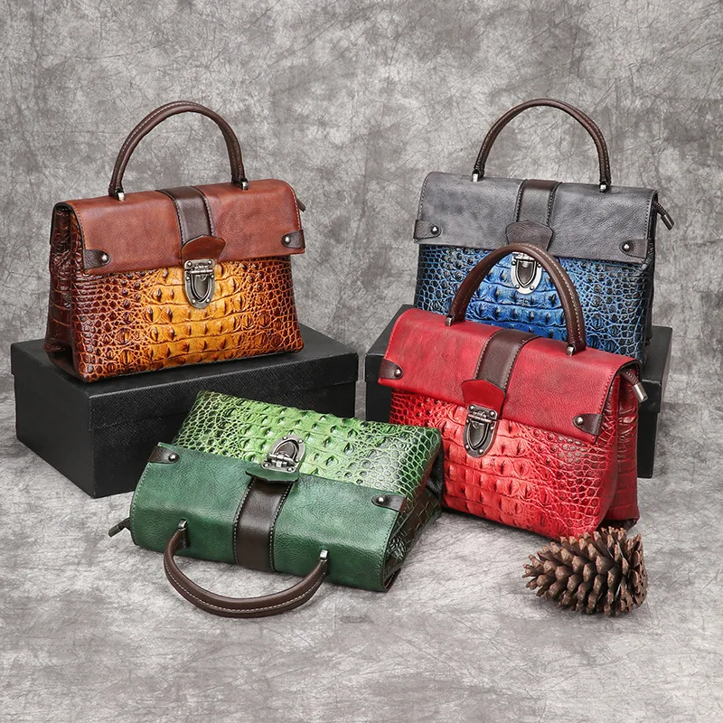 Imagem -05 - Bolsas de Couro Genuínas para Mulheres Padrão Retro Crocodilo Bolsa Crossbody Luxuosa Bolsa de Ombro em Relevo Artesanal Nova 2023