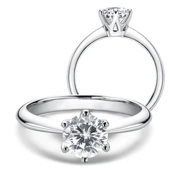 LESF Moissanite Diamond Ring 925 Silver Engagement Ring Classic Round Women's Wedding Gift Size 0.5/1.0 Carat