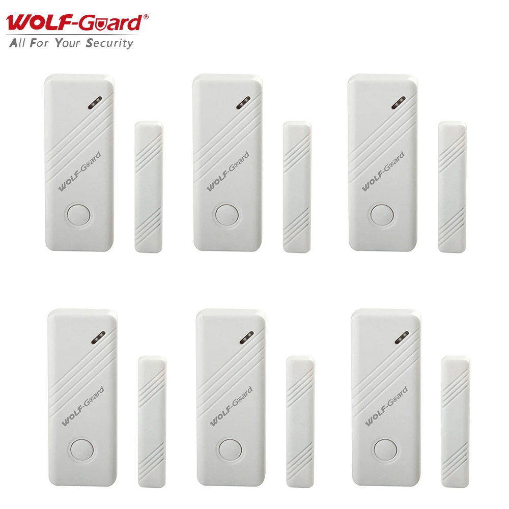 6 x Wolf-Guard Wireless Contact Door /Window Magnet Sensor Open /Closed Detector DIY Accessories for Home Alarm Security System