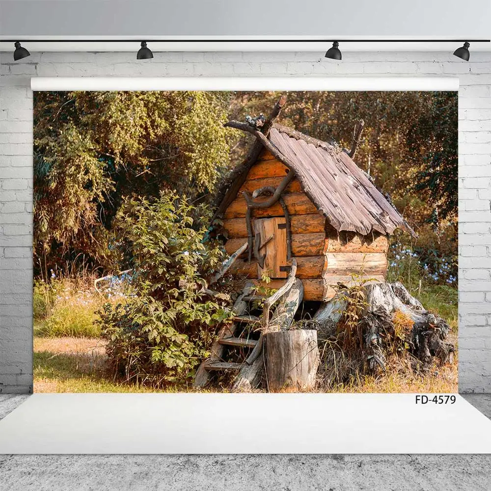 Wooden Cabin Trees Photographic Backdrop Computer Printed Backgrounds Photo Studio for Children Baby Portrait Pets Photophone