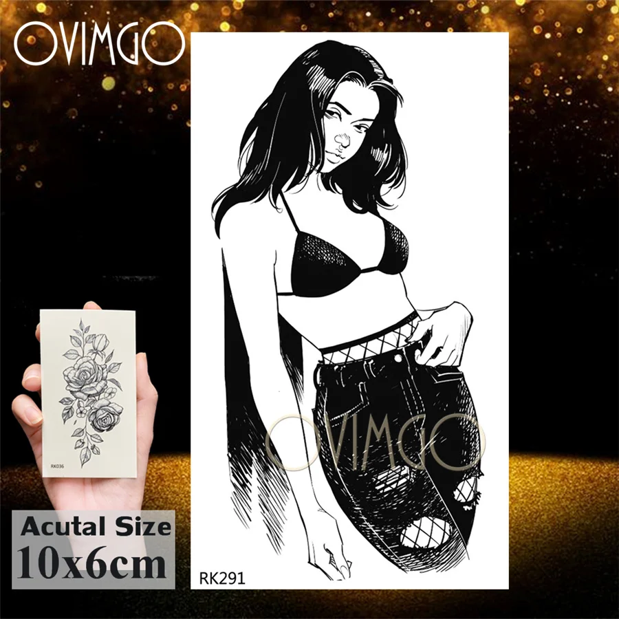 Black Sexy Bra Girl Temporary Tattoo For Men Women Body Art Arm Leg Neck Realistic Tatoo Disposable IDY Fake Tattoos Stickre