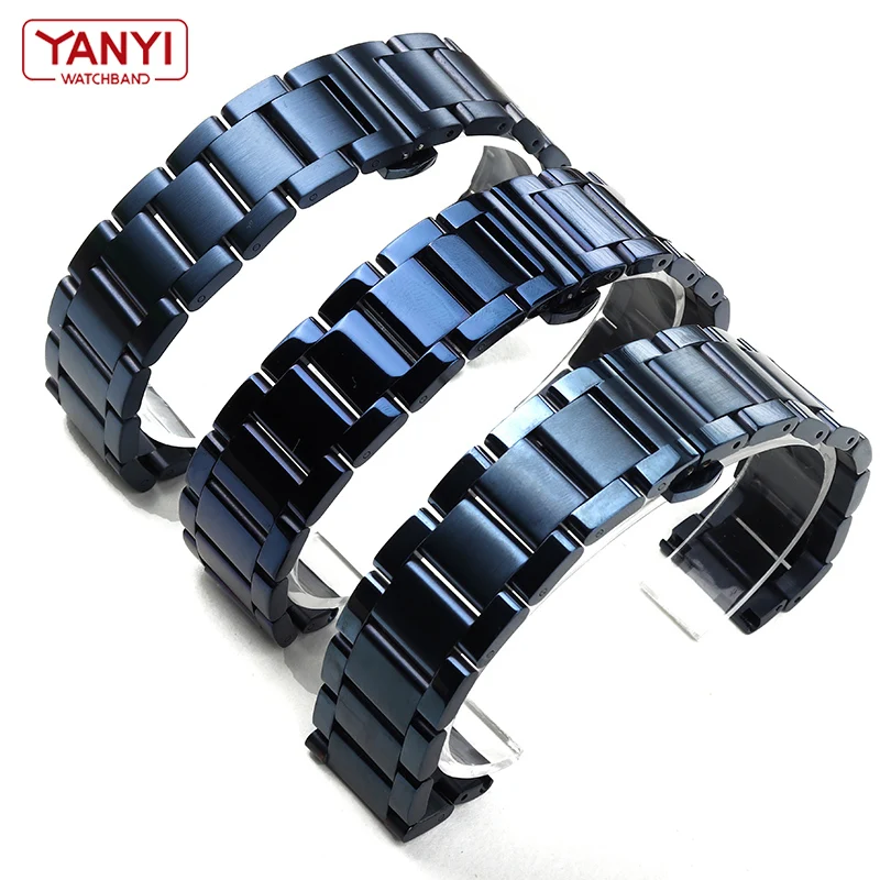 Stainless Steel Watchband Dark blue color Curved end Metal Wristwatches Band 18mm 19mm 20mm 21mm 22mm 23mm 24mm watch strap