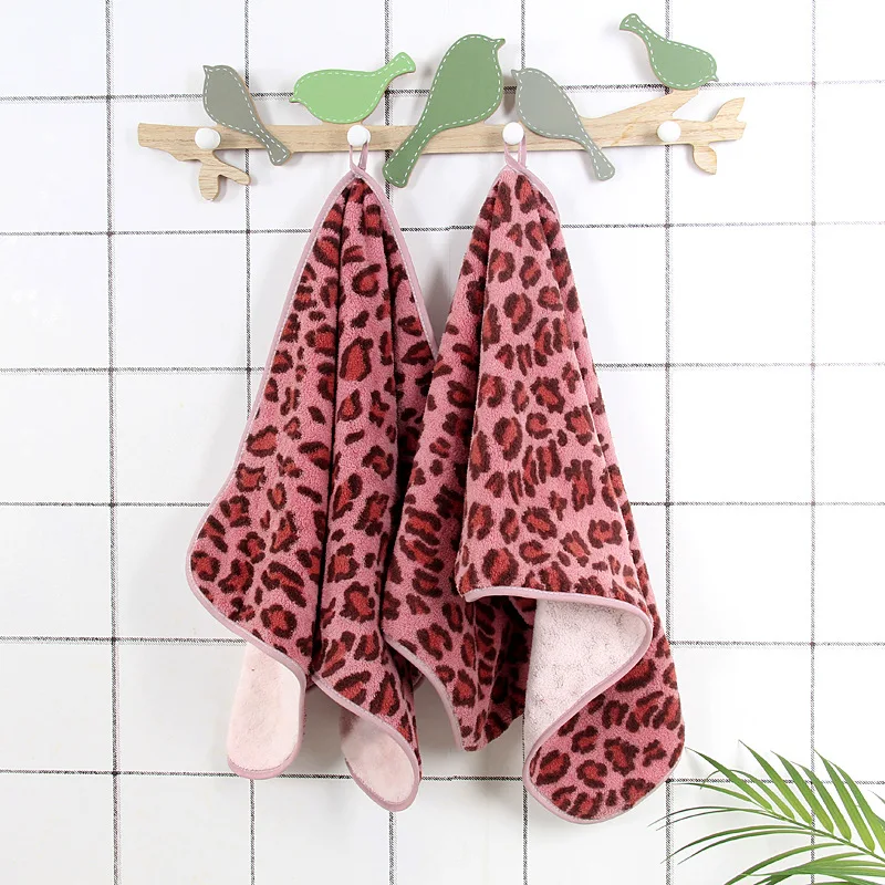 2pcs/set New Leopard Coral Fleece Hand Face Towel Set Soft Comfortable Absorbent Household Adult Facial Wash Towel Bathroom