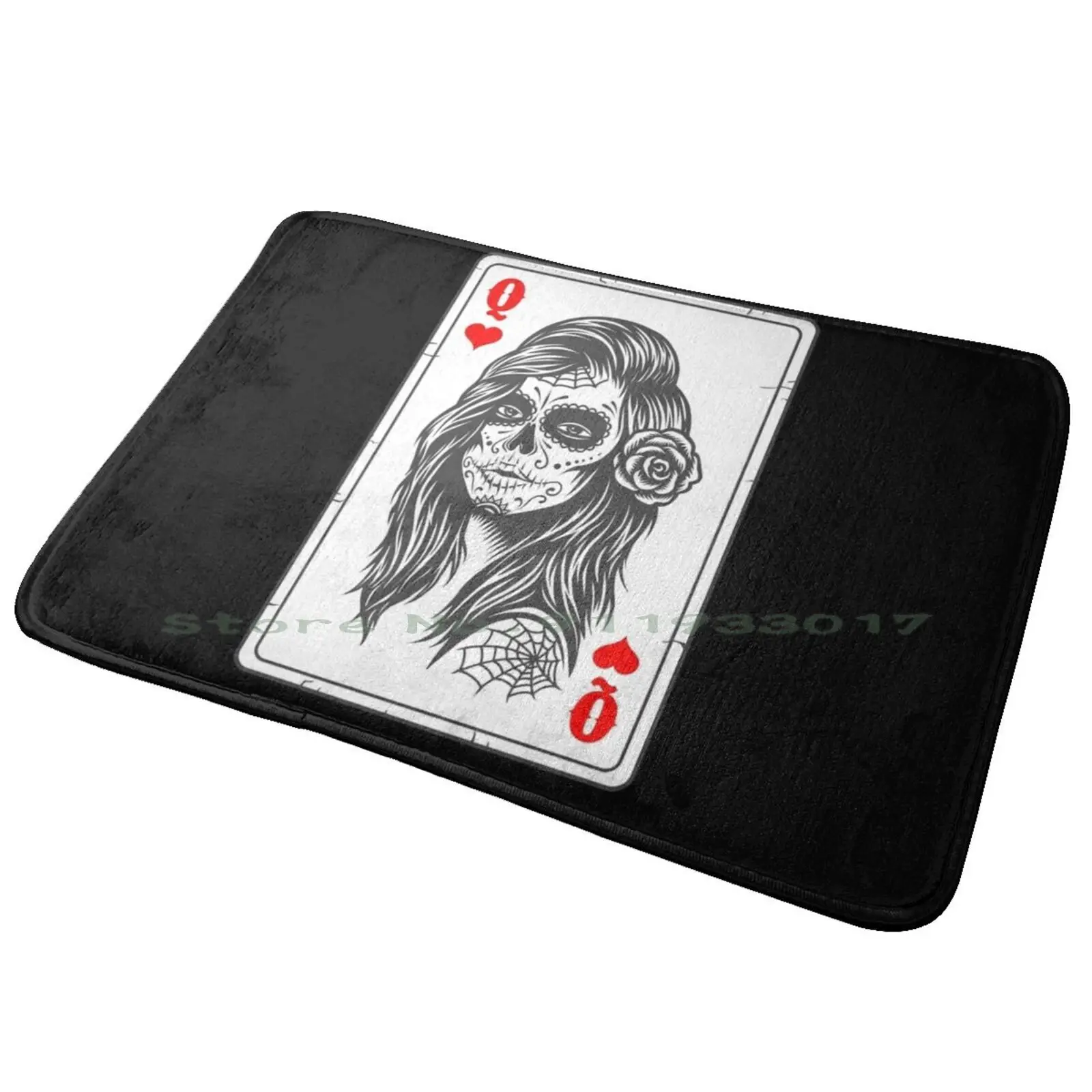 Playing Cards Queen Entrance Door Mat Bath Mat Rug Harvest Moon Full Moon Raven Mental Health Relationship Anxiety Depression