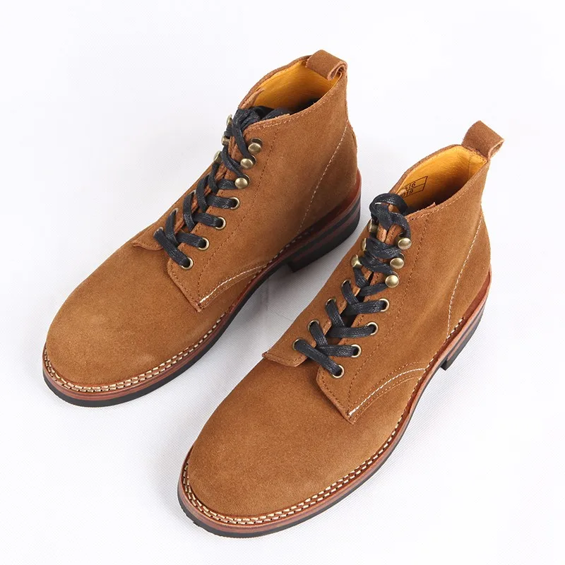 Autumn Cowhide Genuine Leather High Top Work Shoes Men Lace Up Platform Vintage Cowboy Ankle Boots Fashion Men Motorcycle Boots