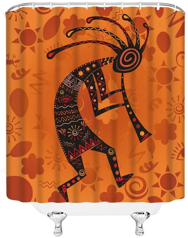 Ashion Southwestern Shower Curtain Kokopelli Ethnic Tribal Vintage Geometric Retro Aztec Character On Background Set With Hook