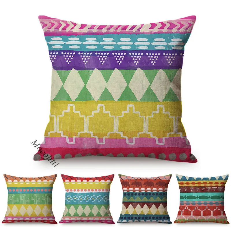 Bohemia Water Color Art Home Decoration Throw Pillow Case Pastel Painting Geometric Luxury Square Sofa Cushion Cover cojines