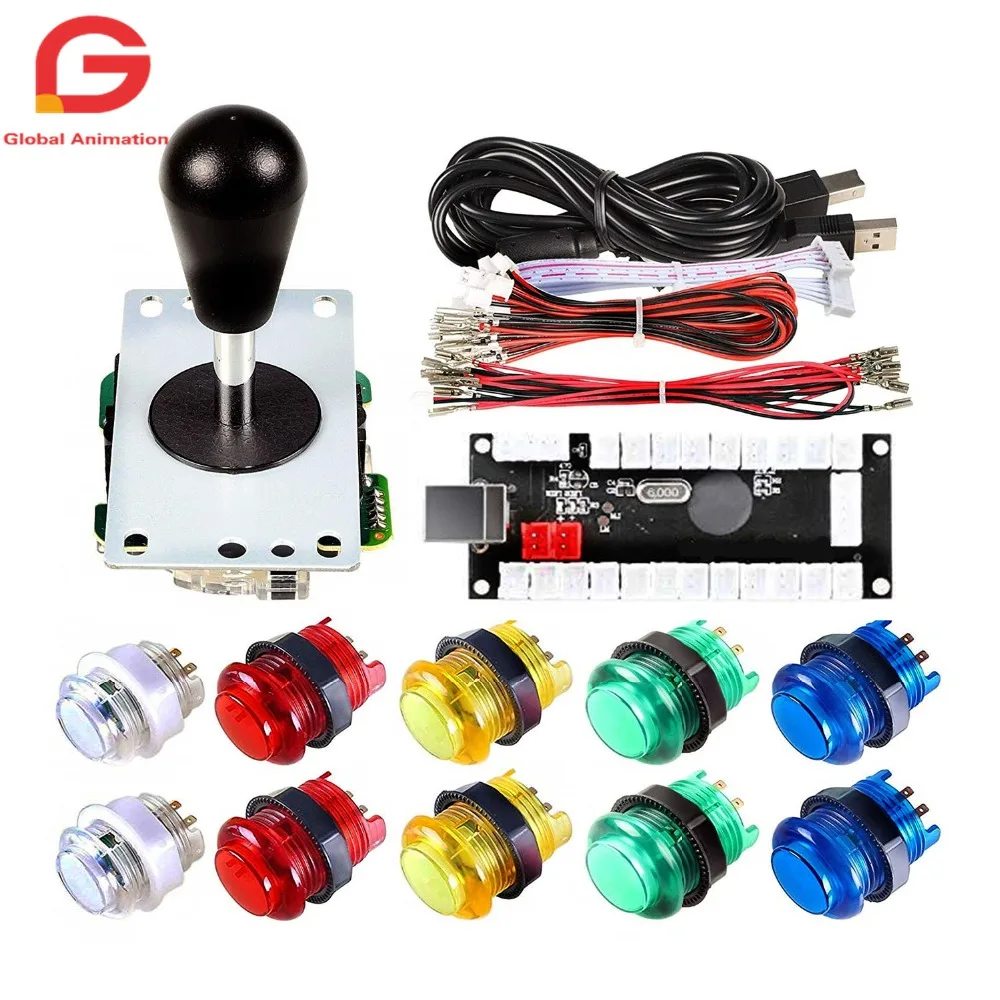 1 Player Arcade DIY Kit Ellipse Balltop Handle joystick + LED Button + USB Encoder Controller for PC MAME Raspberry Pi Windows