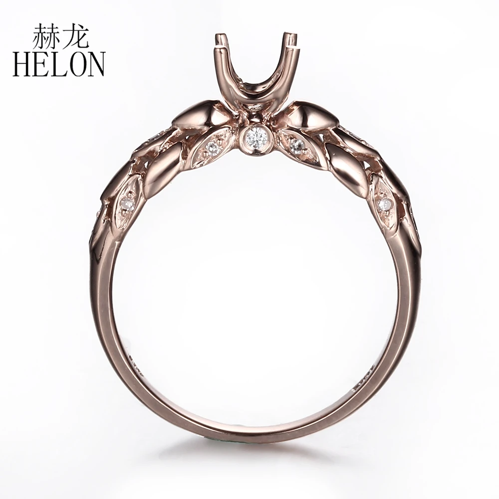 HELON 5mm Round Solid 14K Rose Gold AU585 Genuine Natural Diamonds Jewelry Semi Mount Engagement Wedding Ring Setting 4 Prong