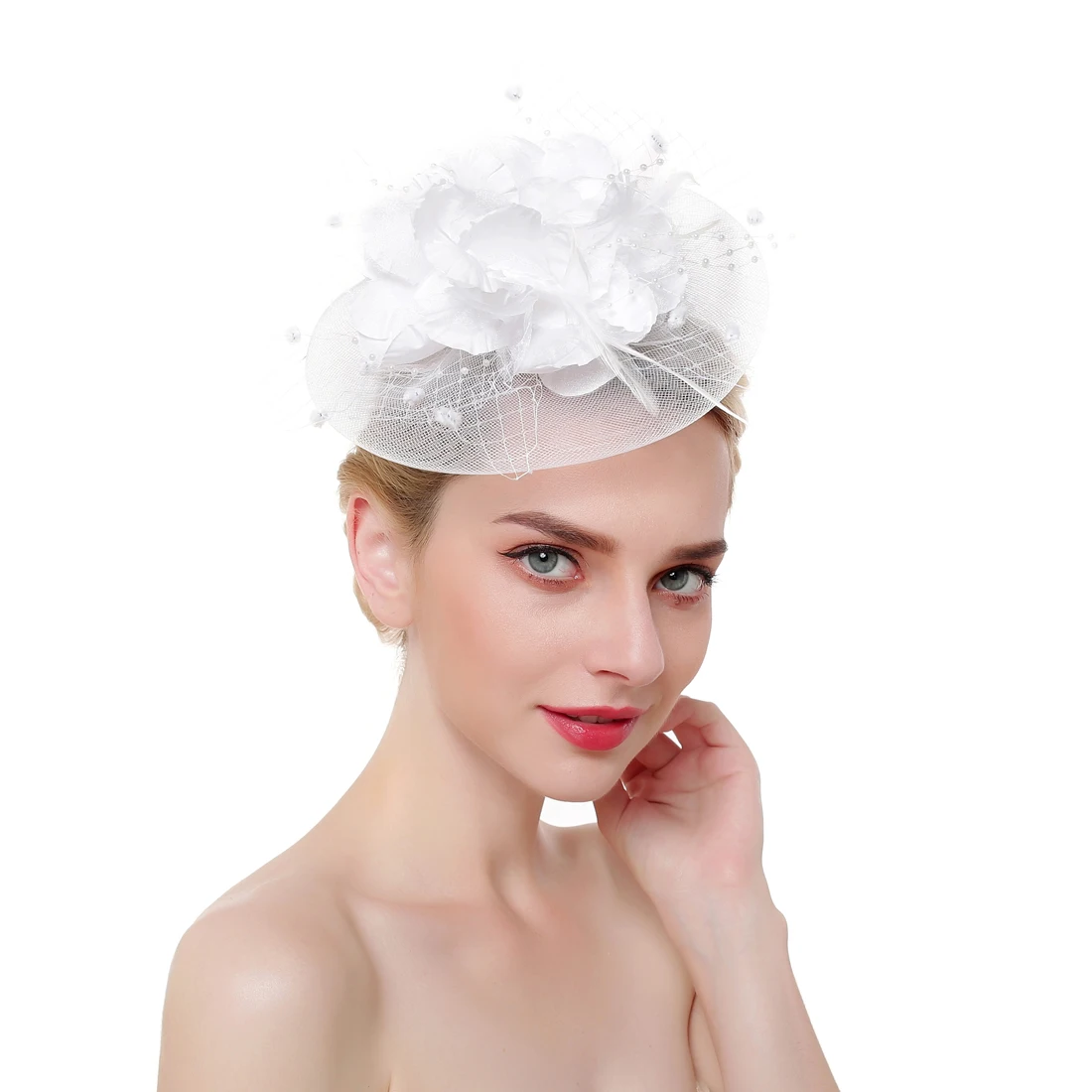 

New 2019 Hot Sales Net Feather Mesh Fascinator Small Flower Headband Clip Wedding Bridal Women Tea Party Church Hat