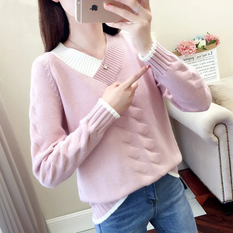 Women\'s Sweaters Knitting Pullover 2022 New Autumn Winter Casual Loose Striped V-neck Knitted Sweater Female Pullovers Tops