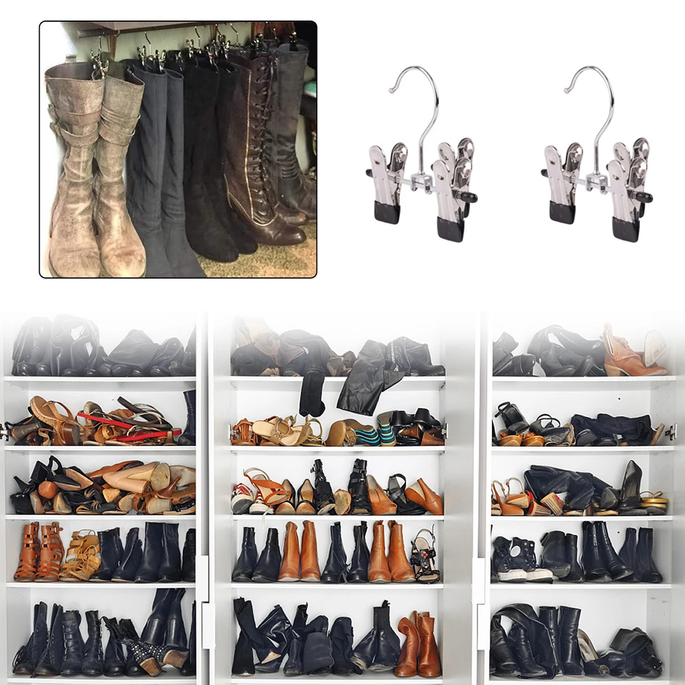 6Pcs Adjustable Clips Boots Hangers Ultra Thin Space Double Boot Holders for Tall Boots Hanging Clips Boot Holder Boot Organizer