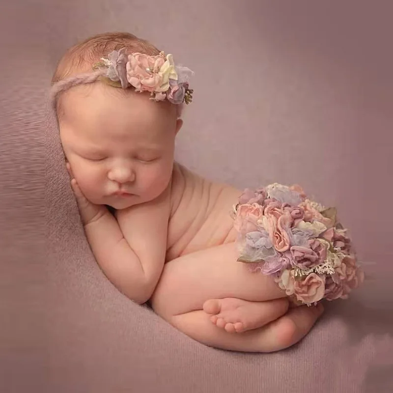 Newborn Photography Accessories Hairband Round Flower Cushion Mat Baby Girl Photo Shoot Props Bebes Accesorios Recien Nacido