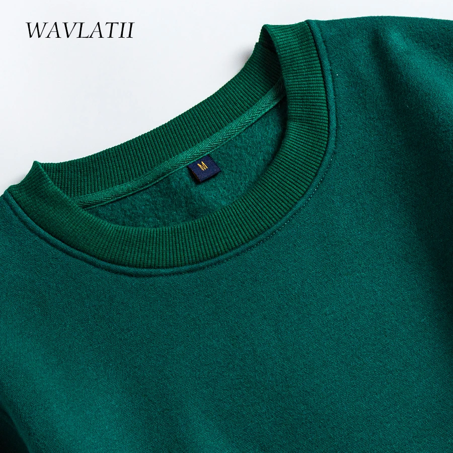 WAVLATII New 2021 Women Green Sweatshirts Female Red Casual Fleece Hoodie Lady Warm Tops WH2103