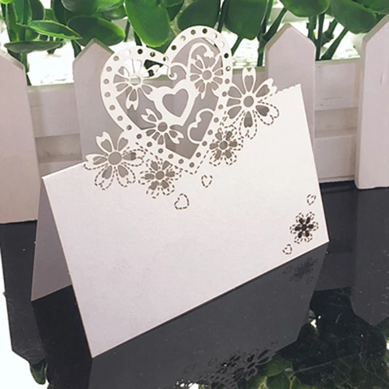 50pcs White Lace Name Place Cards Wedding Decoration Table Decor Table Name Message Greeting Card Party Christmas Decoration