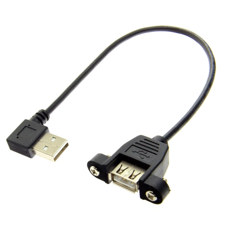 Right angle 90 degree USB2.0 male to female extension mini USB 2.0 cable with panel mounting screw hole computer extension cable