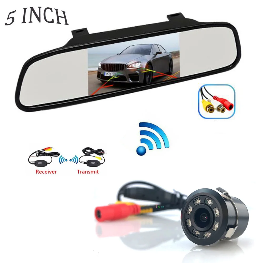 Wireless 5 inch HD Display 800*480 LCD Car Parking Mirror Monitor Video Reversing For Rear View Camera Parking Assistance System