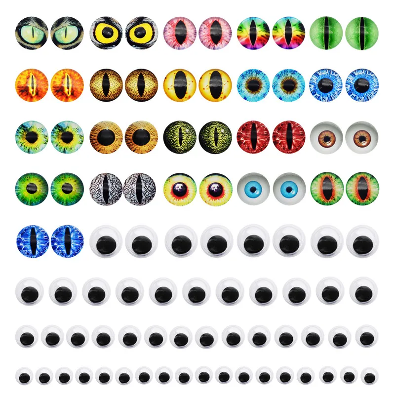 1040pcs Mixed Round Self-adhesive Glass Dragon Cat Eyes Cabochon Black Plastic Eye For Toy Doll Eyeball DIY Making Accessory