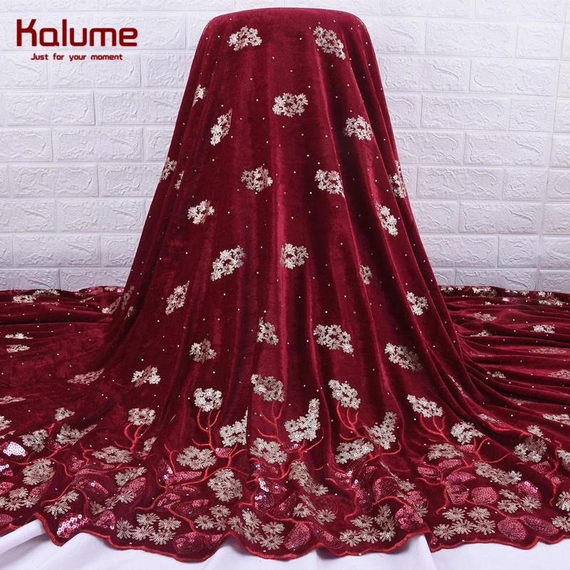 Kalume Latest Velvet African Lace Fabric High Quality French Lace Soft Nigerian Lace Fabric With Sequins For Wedding Party 2012