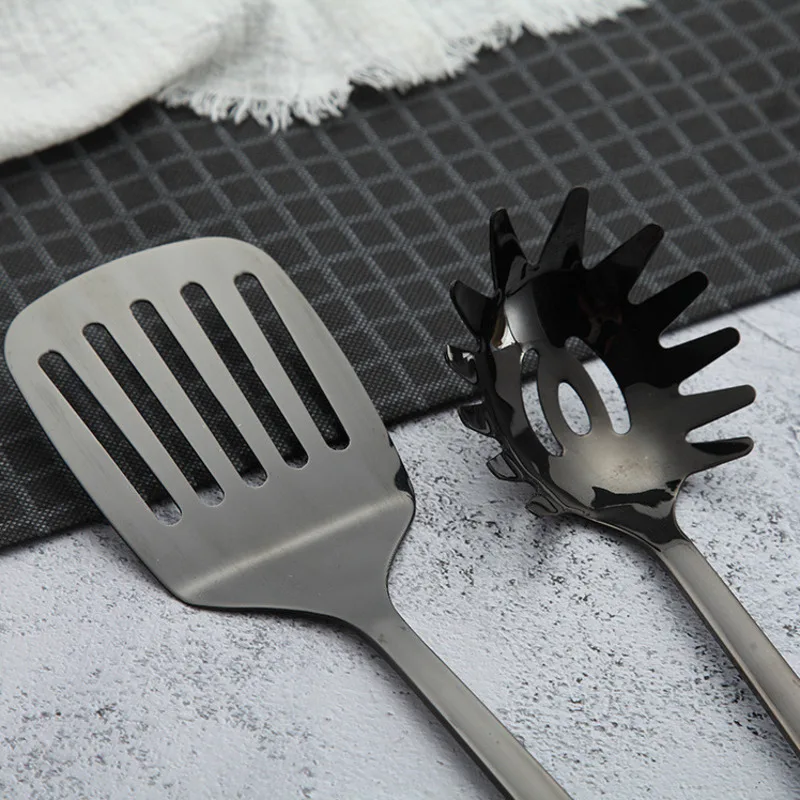 1pc Black Cooking Utensils Cooking Spoon Shovel Kit Continental Home Kitchen Big Spatula Colander Spoon Whitefly Kitchenware Set