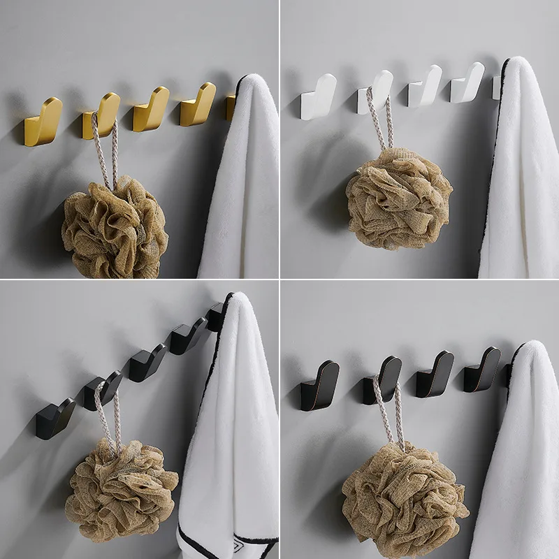 Bathroom Towel Wall Hooks Black/White Kitchen Robe Hook Brass Brushed Gold Key Hat Bag Hanger Holder Clothes Hook 5 colors