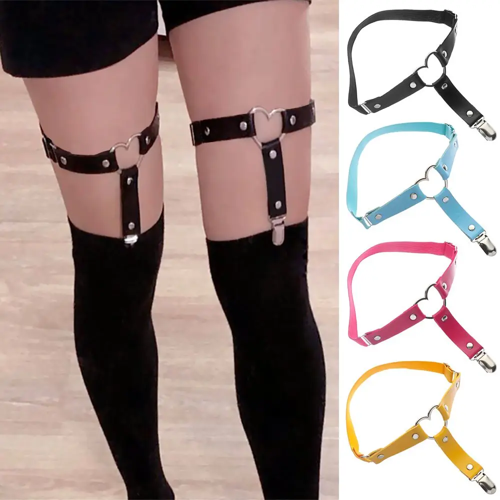 Black Harajuku Women Heart Leg Garter Straps Pu Leather Garter Belt Thigh Harness