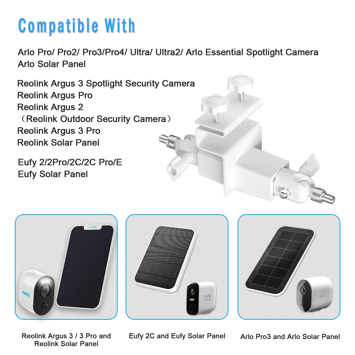 Supporto per grondaia da esterno 2 in 1 per pannello solare Eufy E staffe di montaggio girevoli Eufycam 2/2C/E/2 Pro/2C Pro, doppio montaggio a 180 gradi