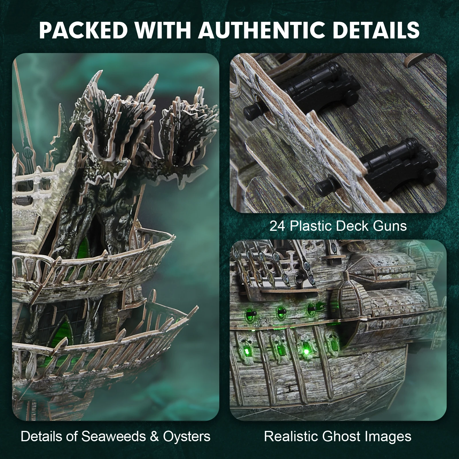 CubicFun 3D Puzzles Green LED Flying Dutchman Pirate Ship Model 360 Pieces Kits Lighting Building Ghost Sailboat Gifts for Adult