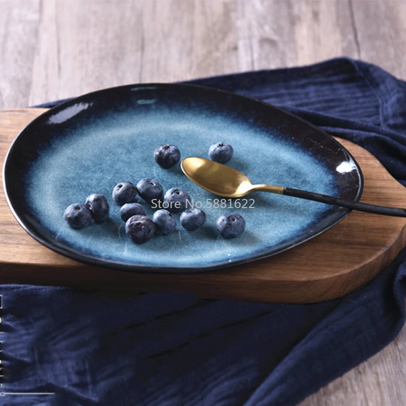 Tableware Ceramic Dinner Plate Set Dish 8/10 Inch Porcelain Cute Dessert Plate Dinnerware Retro Personality Oval Dinner Plate