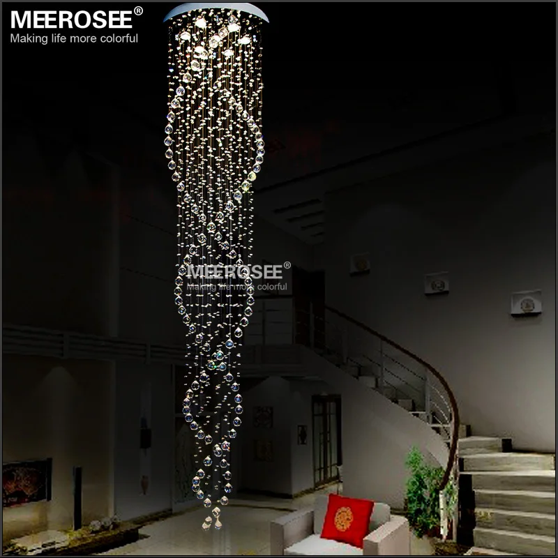 

Spiral Crystal Chandelier Light Fixture Long Crystal Stair Lamp Flush Mounted Stair Light Fitting for staircase villa