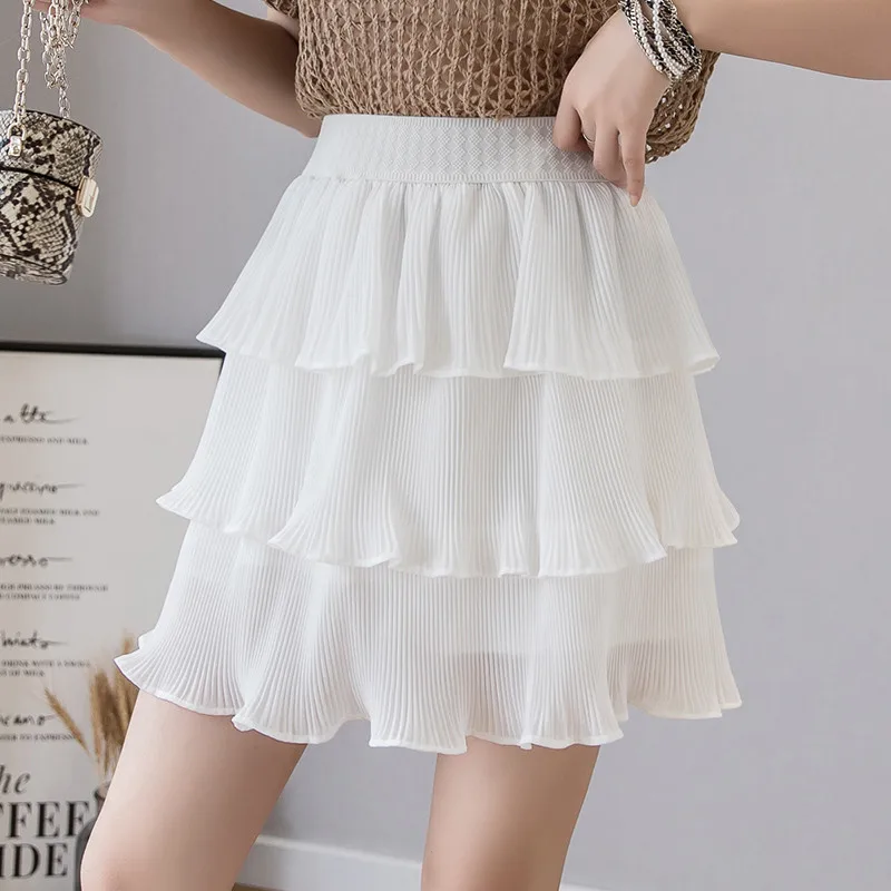 

skirts womens 2024 summer Mini Cake Skirt Women Black white sexy Short Skirt High Waist Ruffled Tiered pleated skirt Student