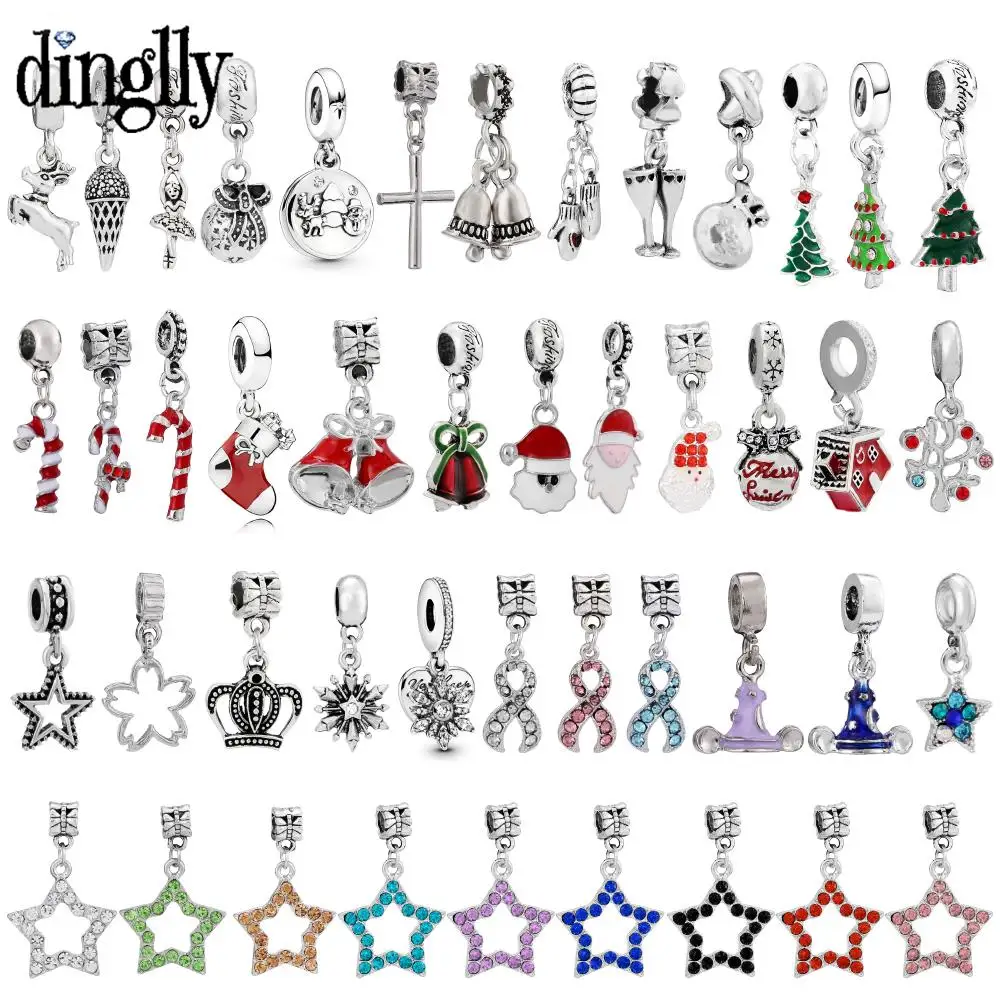 10pcs/lot Red Christmas Theme Pendant Reindeer Christmas Tree Star Charm Fit Diy Xmas Bracelets Jewelry Making Gifts Accessory