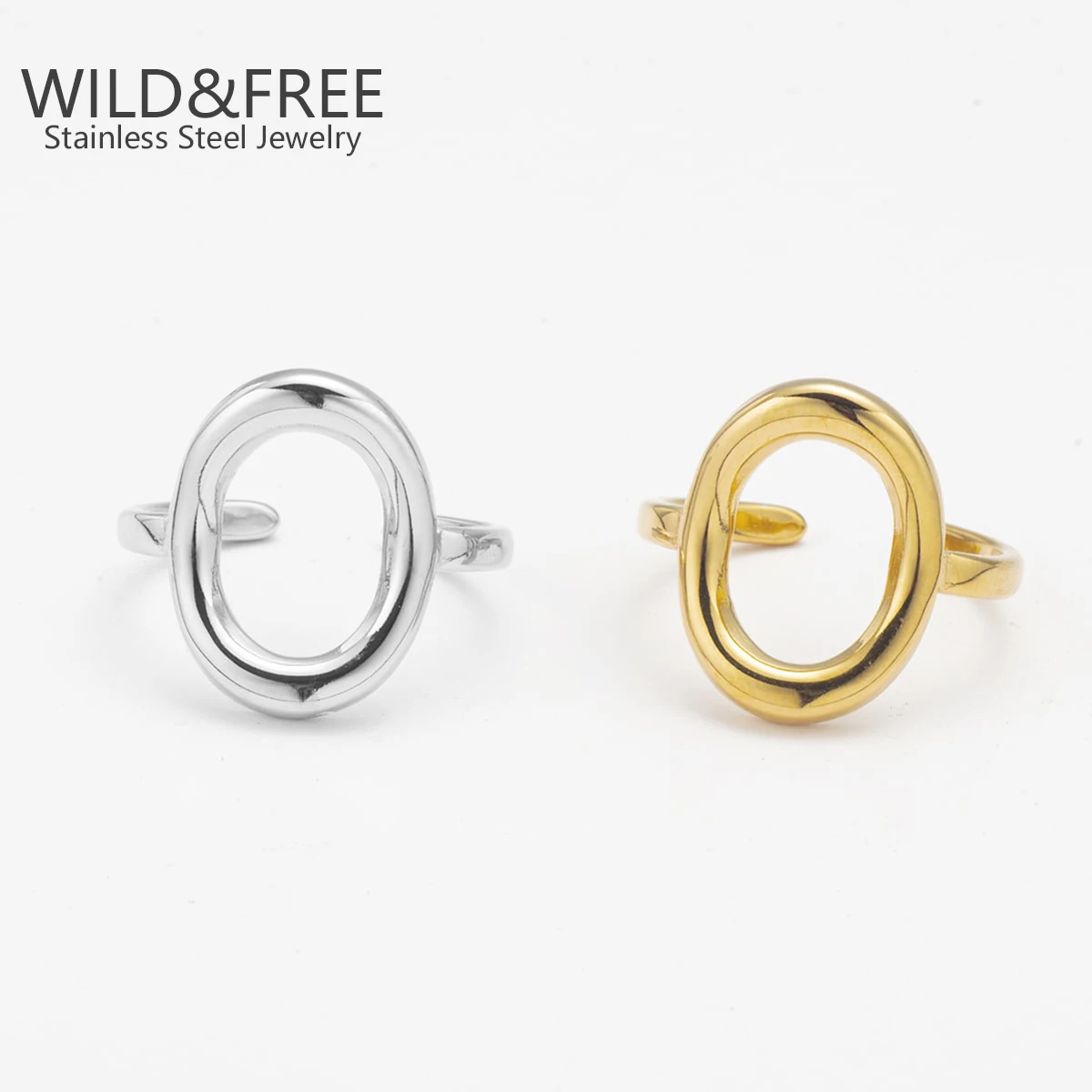 Gold Plated Trendy Stainless Steel Rings For Women Simple Style Round Hollow out Rings Party Jewelry Adjustable Open Finger Ring