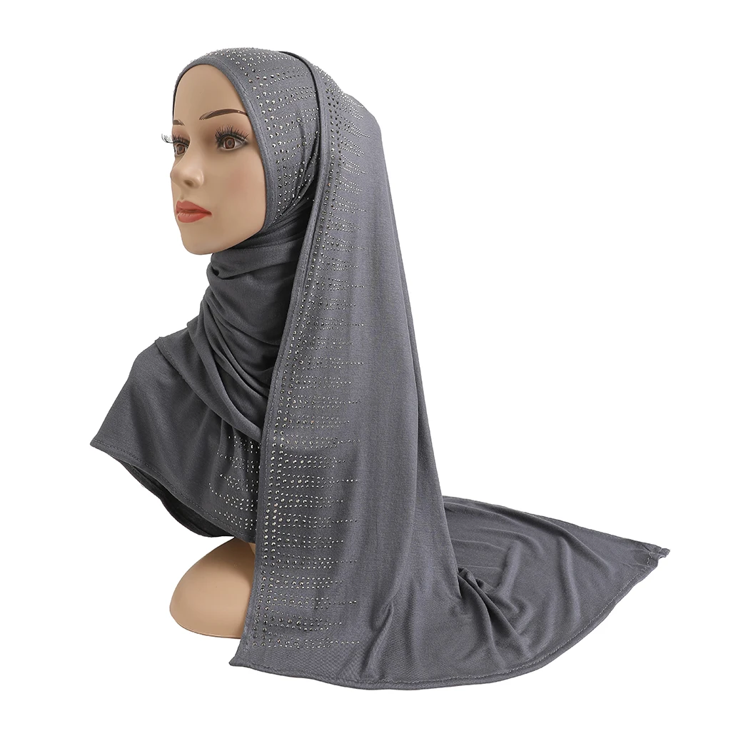 H203 High Quality Soft Cotton jersey scarf with stones modal headscarf women\'s hijab islamic female shawl Lady Bonnet headwrap